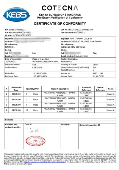 Chứng chỉ PVOC Xuất khẩu sang các nước Châu Phi (Kenya)